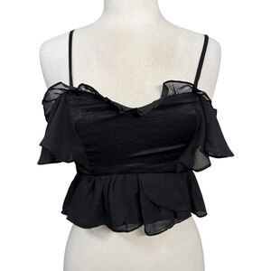 Boohoo Petite Black Ruffle Peplum Crop Top Size 4 NWT